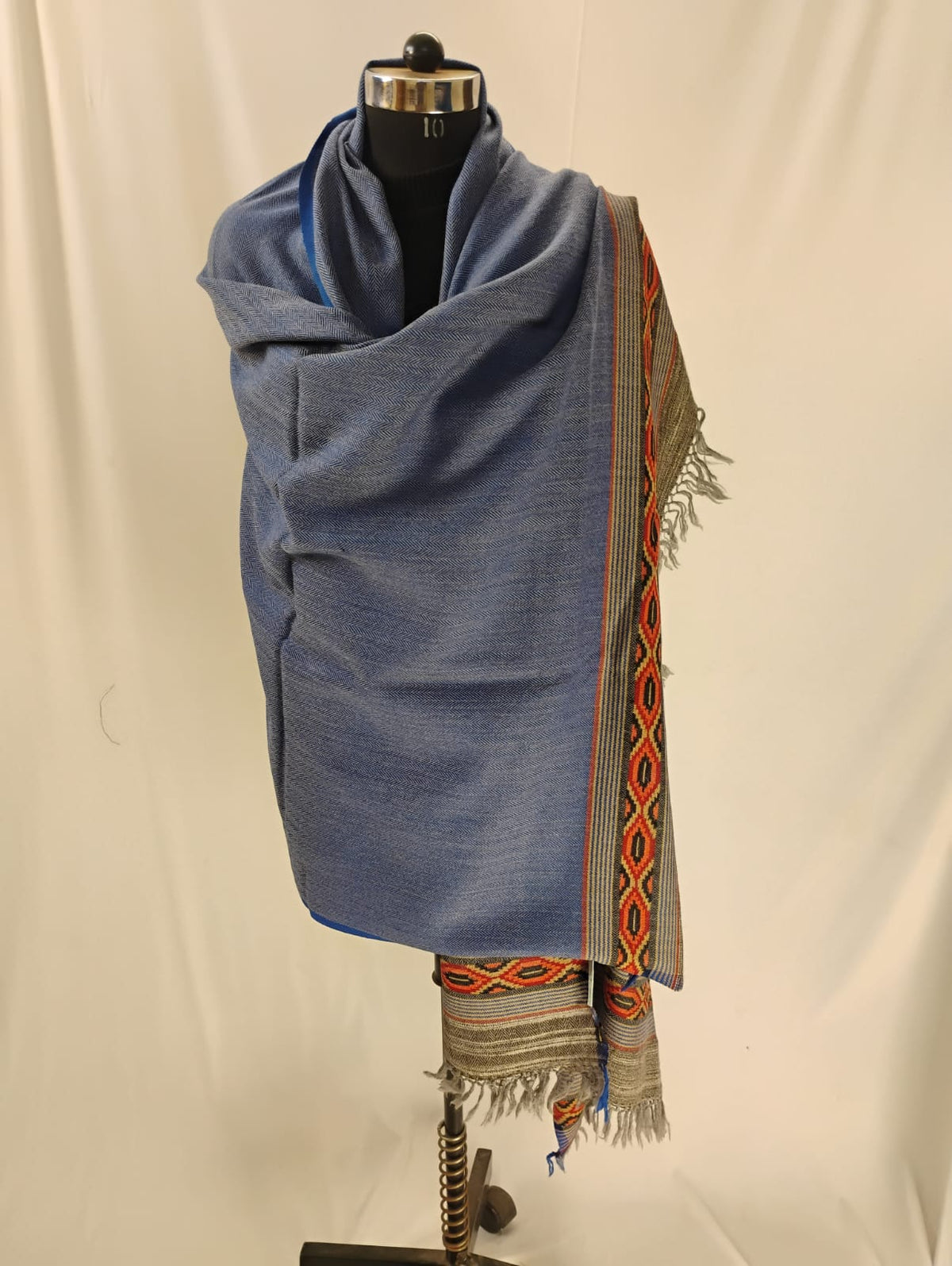 Luxury Blue with Blue Line Yak Wool Border Shawl