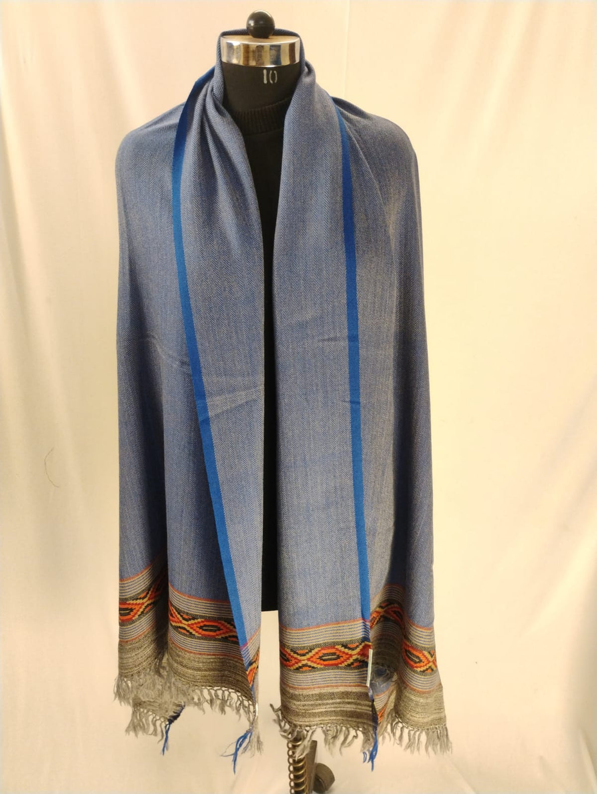Luxury Blue with Blue Line Yak Wool Border Shawl