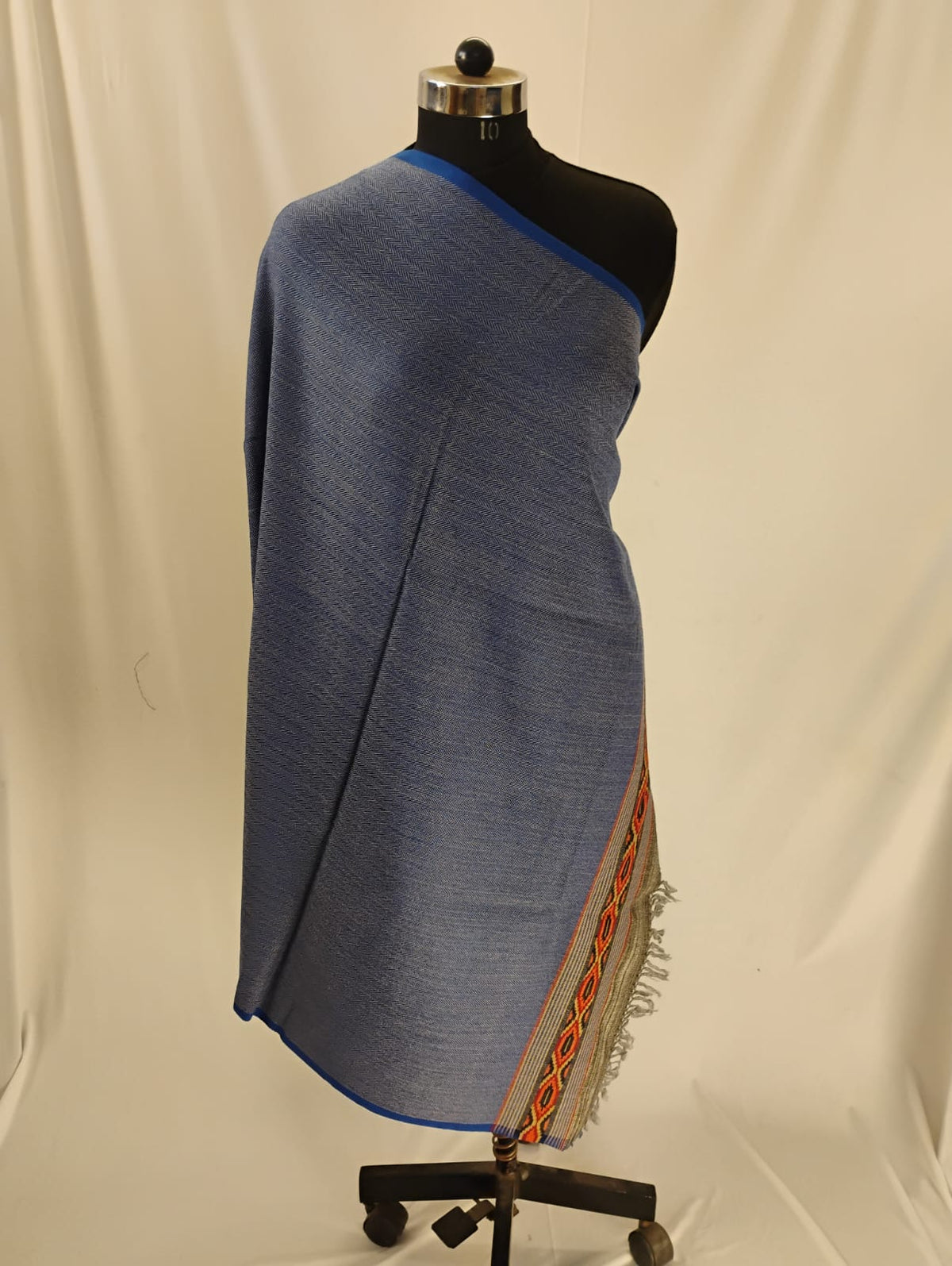 Luxury Blue with Blue Line Yak Wool Border Shawl