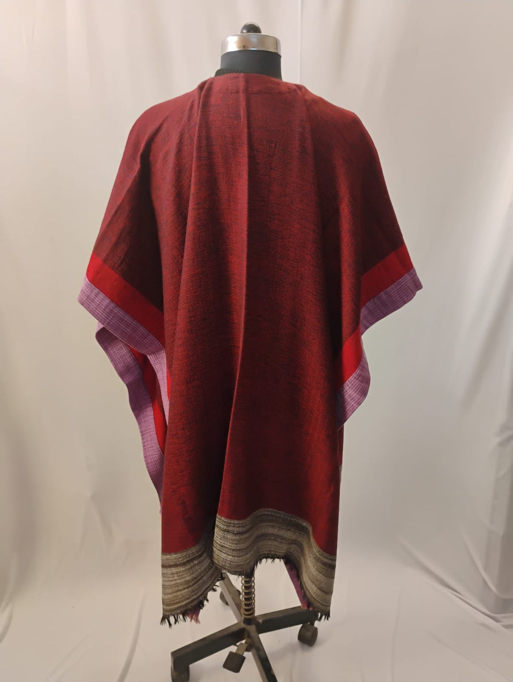 Maroon Red with Yak Wool Border Cape