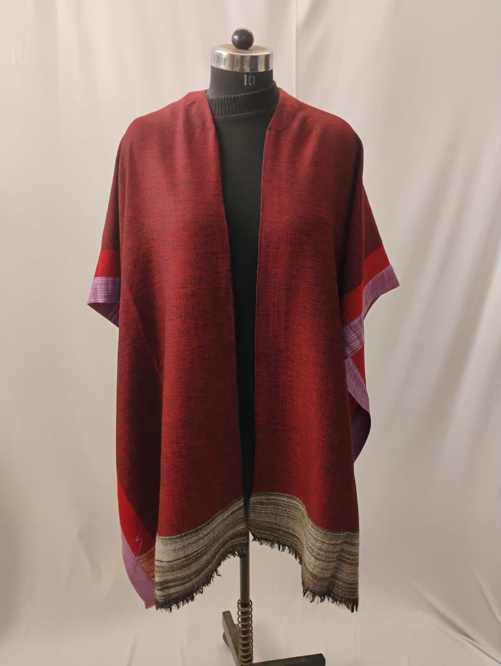 Maroon Red with Yak Wool Border Cape