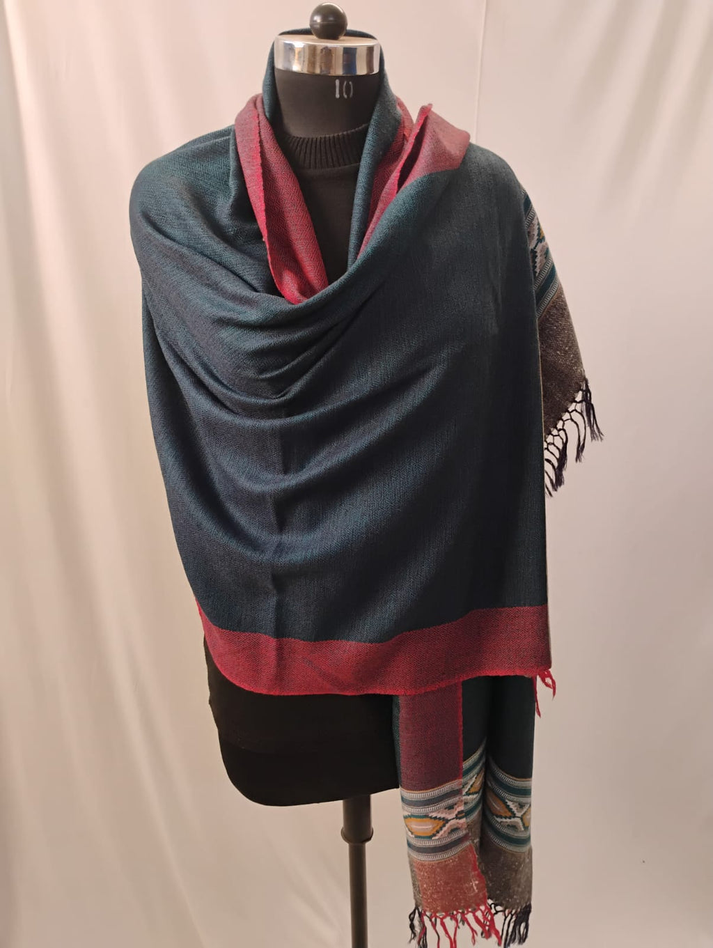 Classic Blue and Maroon with Yak Wool Border Stole