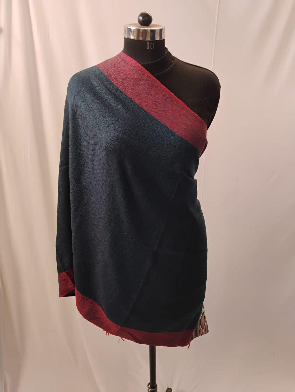 Classic Blue and Maroon with Yak Wool Border Stole